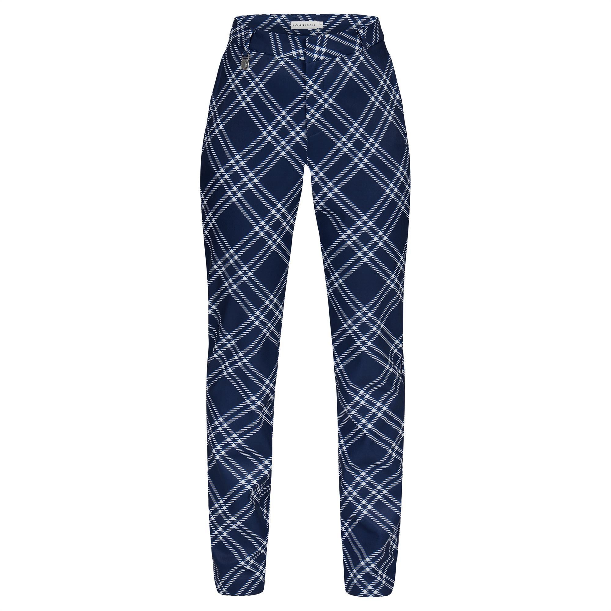 Rohnisch Lexi Ladies Winter Golf Trousers Navy Check 30 Inch Leg